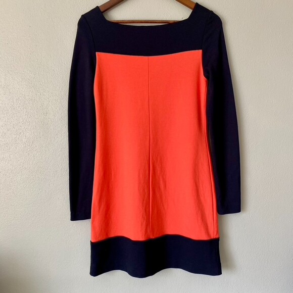 🟢 Milly Of New York Poppy Orange Blue Long Sleeve Color Block Mod 60's Dress - Picture 2 of 9